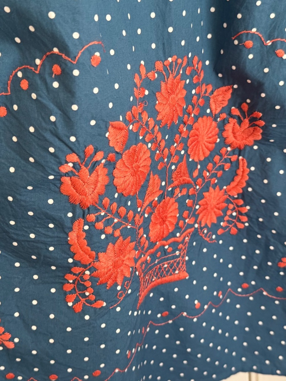 DARLING SISTER MARY, INDIGO POLKA DOT DRESS WITH EMBROIDERY - Picture 8 of 16